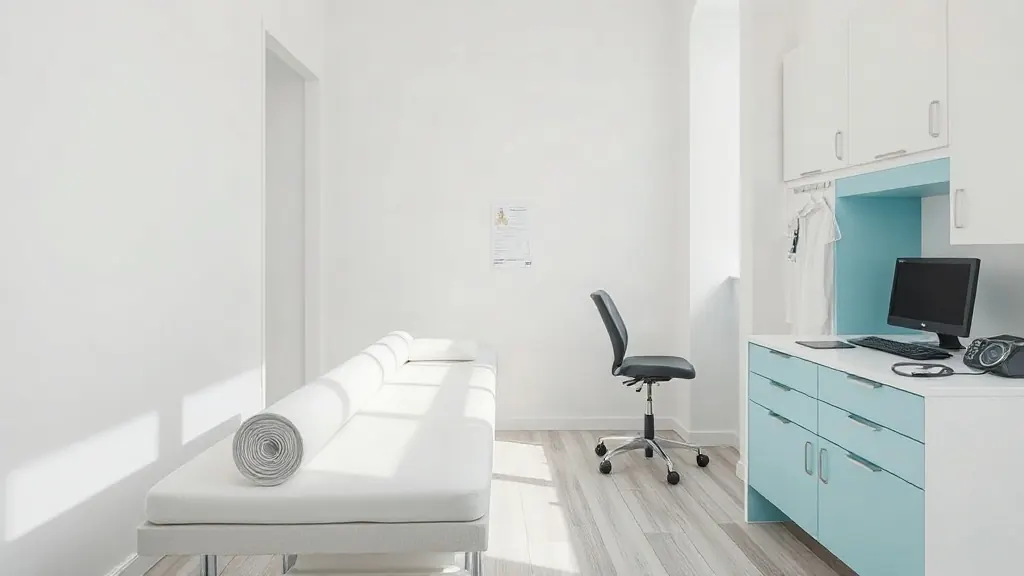 Studio medico con lettino per le visite e scrivania